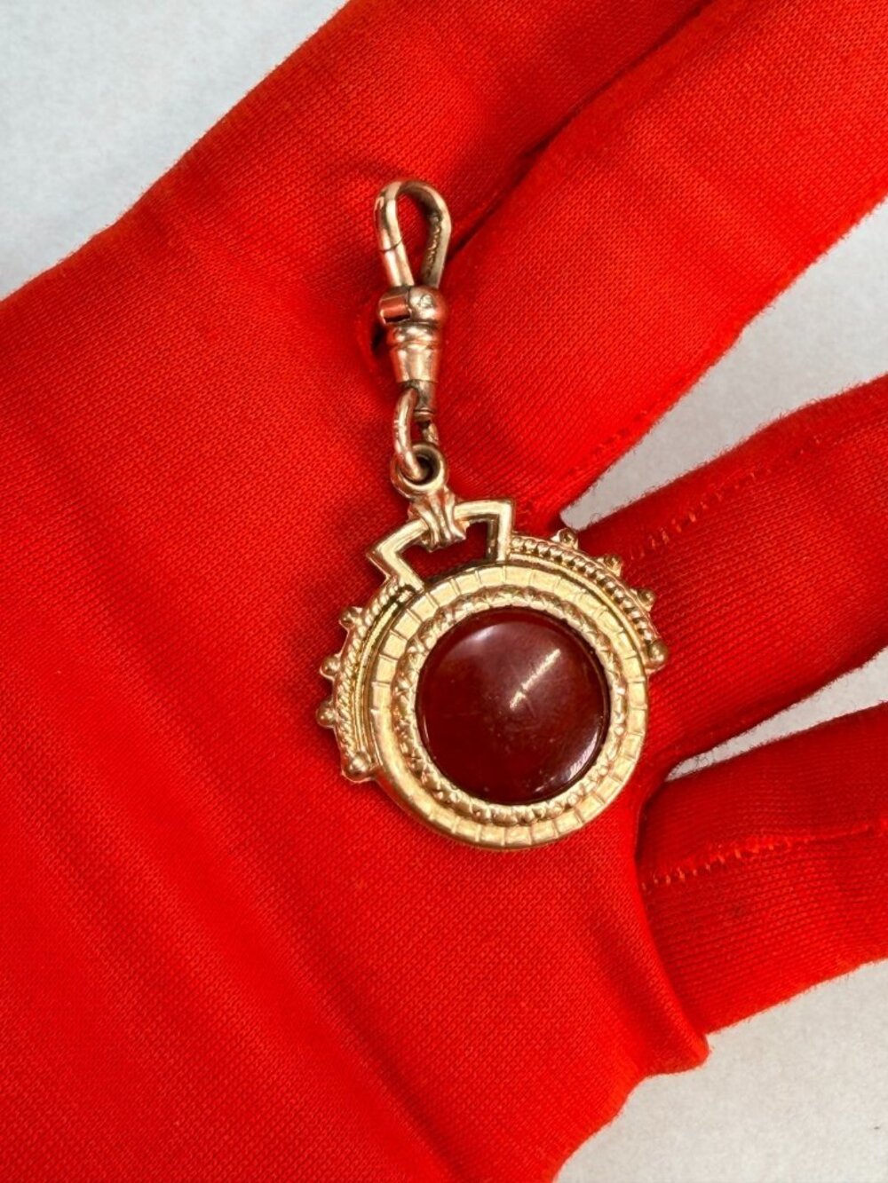 Antique Edwardian Gold Filled Horse & Carnelian Swivel Watch Fob Charm Pendant - Picture 2 of 9